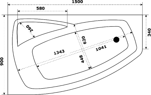 Акриловая ванна STWORKI Монтре L 150x90 см, угловая, левая, пристенная, белая, асимметричная, с каркасом, с сиденьем