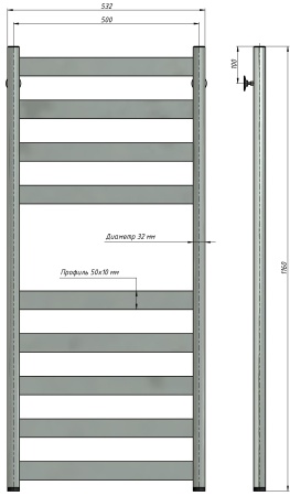 Полотенцесушитель водяной Stinox Napoli 500x1200, нижнее подключение, хром, 1" НР (наружная резьба), 9 перекладин