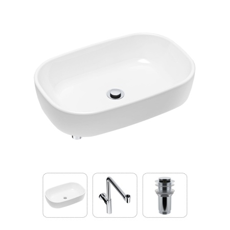 Комплект 3 в 1 Lavinia Boho Bathroom Sink 21520045: накладная фарфоровая раковина 54 см, металлический сифон, донный клапан