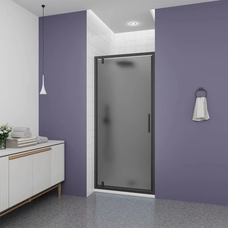 Душевая дверь Veconi Ottimo P30 B, 700x1900, черный матовый, стекло тонированное матовое