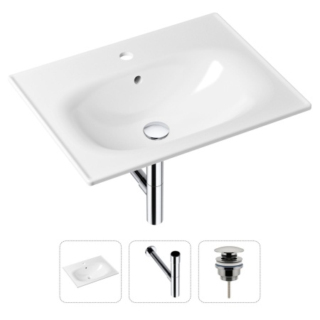 Комплект 3 в 1 Lavinia Boho Bathroom Sink 21520458: врезная фарфоровая раковина 60 см, металлический сифон, донный клапан
