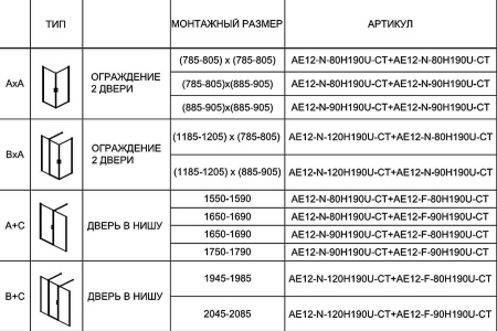 Душевая дверь Aquanet Cinetic AE12-N-80H190U-CT 800, прозрачное стекло
