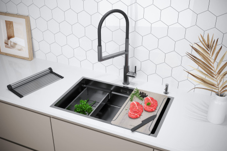 Мойка нерж. сталь NEXT-MULTI SINK 74 UNI, PM787445-GM, вороненая сталь,740х450мм, Paulmark