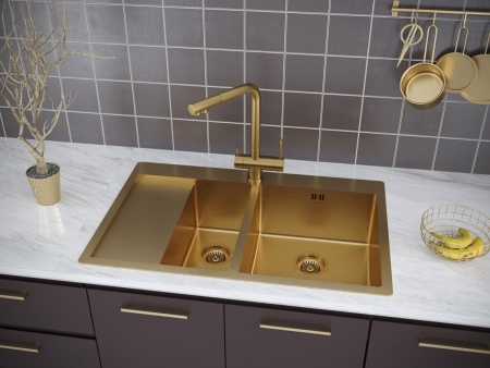 Мойка нерж. сталь KRONER 78/2SF, PM227851-BGR, брашированное золото, правая, 780х510мм, Paulmark