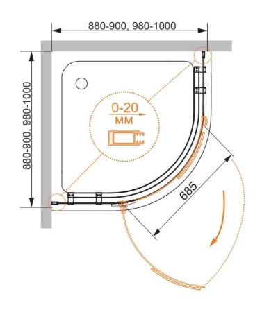 Душевой уголок CEZARES BERGAMO-W-R-1-90-ARCO-C-Cr-R-IV