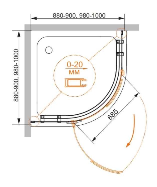 Душевой уголок CEZARES BERGAMO-W-R-1-90-ARCO-C-Cr-R-IV