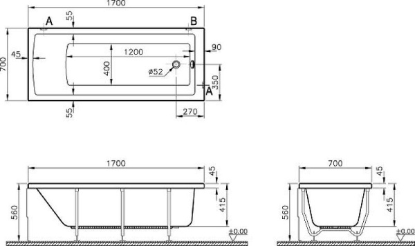 Акриловая ванна VitrA Neon 170x70 см 52530001000