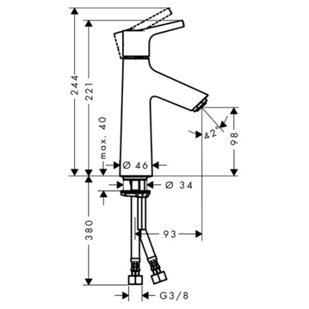 Hansgrohe Talis S Смеситель для раковины 100 однорычажный без сливного набора хром 72021000