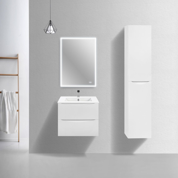 Тумба под раковину Vincea Mia Slim 600 подвесная, 2 выкатных ящика soft close, G.White