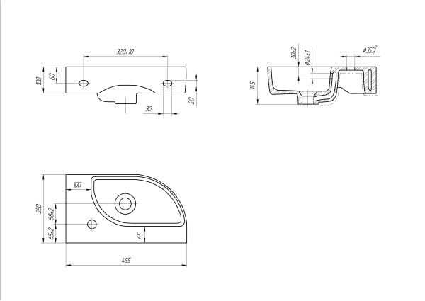 Раковина подвесная Cersanit CAMEO 45 левая, 63405