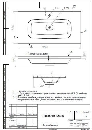 Раковина Andrea Stella 1000 4680028070139