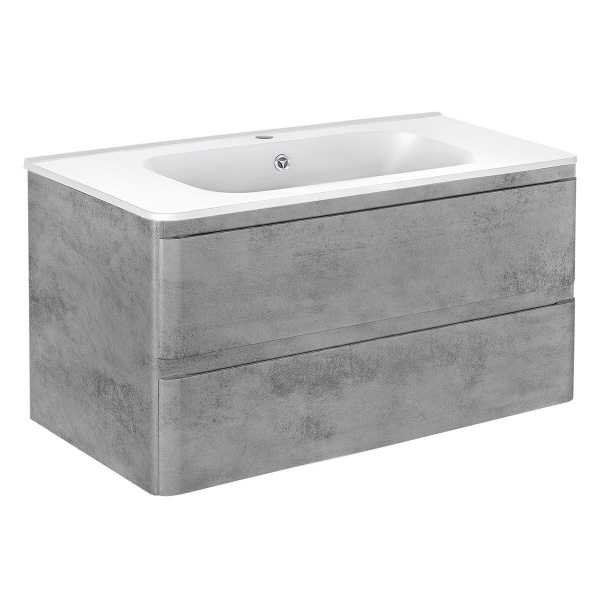 Тумба Vincea Vico 1000 подвесная, 2 выкатных ящика soft close, Beton с умывальником VCB-2VP1000W из искусственного камня, цвет белый