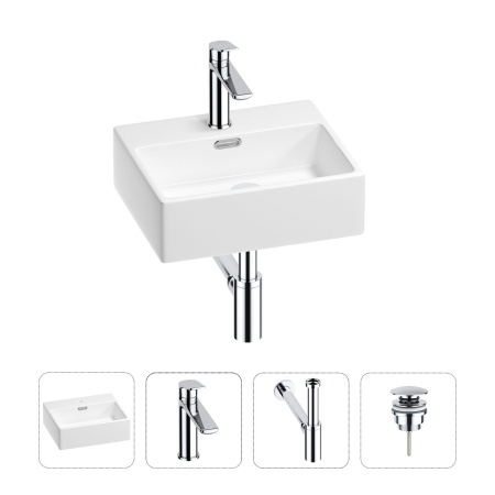 Раковина для ванной Wellsee Graceful Pro 201002851 в наборе 4 в 1: раковина белого глянцевого цвета, смеситель, сифон, донный клапан (цвет набора хром)