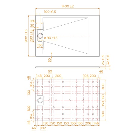 Душевой поддон прямоугольный RGW TUS-W Белый, 900x1400