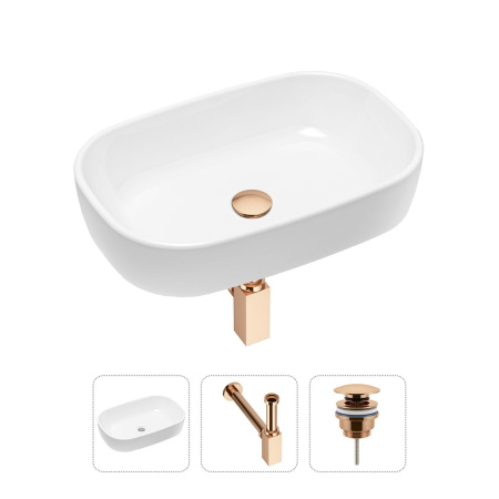 Комплект 3 в 1 Lavinia Boho Bathroom Sink 21520022: накладная фарфоровая раковина 54 см, металлический сифон, донный клапан