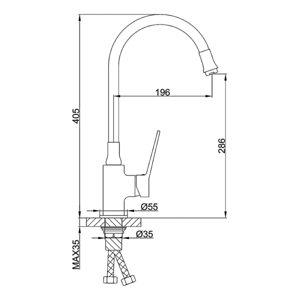 Смеситель для кухни с гибким изливом FRAP F4462, черный
