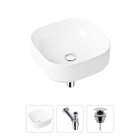 Комплект 3 в 1 Lavinia Boho Bathroom Sink 21520220: накладная фарфоровая раковина 40 см, металлический сифон, донный клапан
