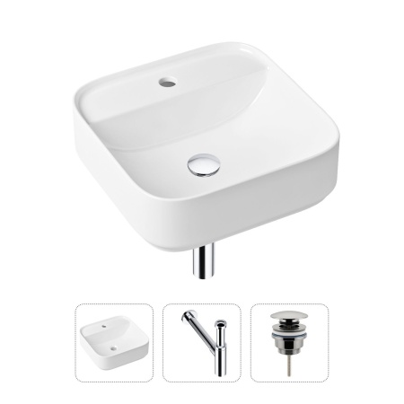 Комплект 3 в 1 Lavinia Boho Bathroom Sink 21520306: накладная фарфоровая раковина 42 см, металлический сифон, донный клапан