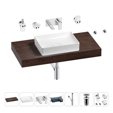 Раковина 50 см со столешницей 100 см Wellsee Pure BY Wellsee 201011261 в наборе 9 в 1: столешница, раковина, встраиваемый смеситель, сифон, выпуск, аксессуары (цвет набора хром)