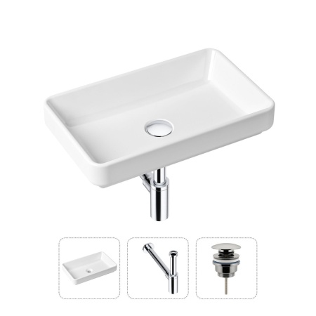 Комплект 3 в 1 Lavinia Boho Bathroom Sink 21520114: накладная фарфоровая раковина 55 см, металлический сифон, донный клапан
