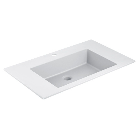 Тумба Vincea Luka 800 подвесная, 2 выкатных ящика soft-close, N.Oak с умывальником VCB-13800W из искусственного камня, цвет белый