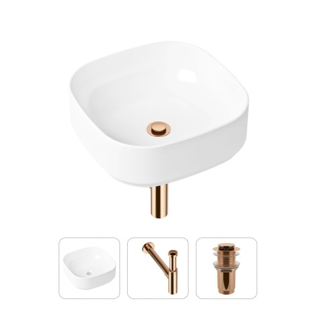 Комплект 3 в 1 Lavinia Boho Bathroom Sink 21520257: накладная фарфоровая раковина 40 см, металлический сифон, донный клапан