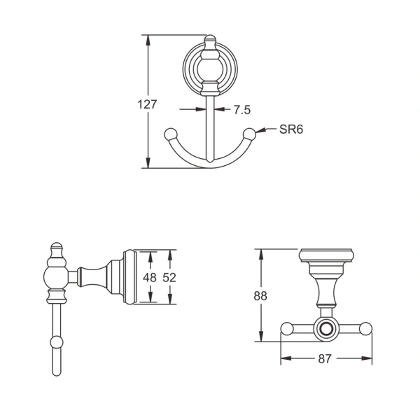 Крючок для ванной комнаты двойной Rose RG1121, хром