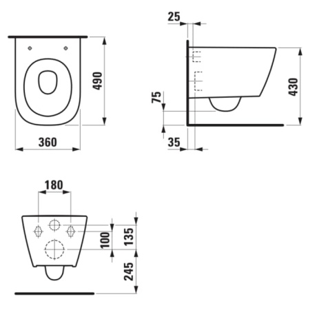 Laufen Meda Унитаз 49x36x35.5см., подвесной, безободковый, смыв Tornado, цвет: белый глянцевый 8.2011.3.000.000.1