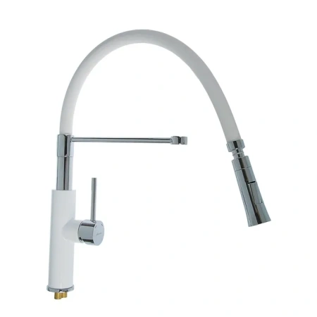 Смеситель для кухни Accoona А4890GG-1 гибкий излив с держателем, белый