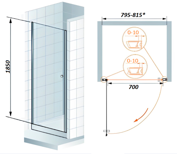 Дверь душевая в нишу PARLY DE80 80х185 см