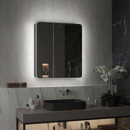 Зеркальный шкаф для ванной черный 76х85см Reflexion Black с регулируемой LED подсветкой RF2002BL