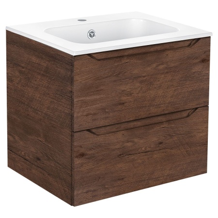 Тумба Vincea Norma 600 подвесная, 2 выкатных ящика soft close, R.Wood с умывальником VCB-2N600W из искуственного камня, цвет белый