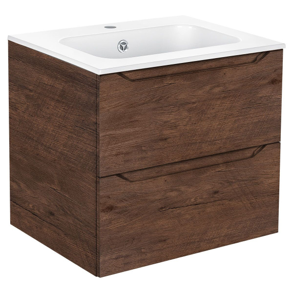 Тумба Vincea Norma 600 подвесная, 2 выкатных ящика soft close, R.Wood с умывальником VCB-2N600W из искуственного камня, цвет белый