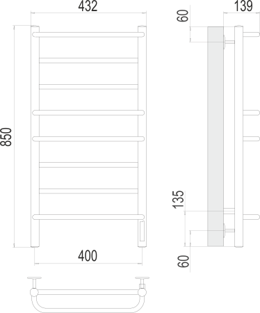 Полотенцесушитель электрический TERMINUS Евромикс П8 400х850 электро