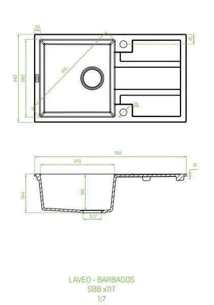 Мойка кухонная Laveo Barbados SBB_511T прямоугольная серый