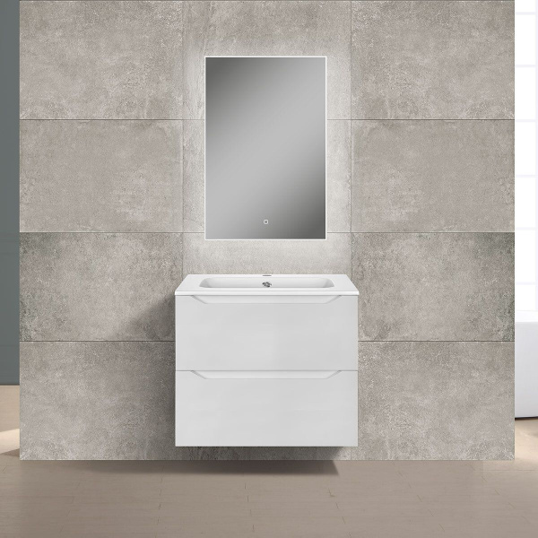 Тумба Vincea Norma 600 подвесная, 2 выкатных ящика soft close, G.White с умывальником VCB-2N600W из искуственного камня, цвет белый