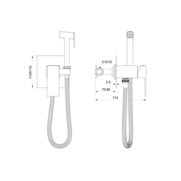 Смеситель с гигиеническим душем встраиваемый WONZON & WOGHAND, Черный матовый (WW-88829016-MB)