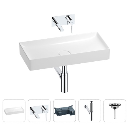 Раковина для ванной Wellsee Pure BY Wellsee 201002776 в наборе 4 в 1: раковина белого глянцевого цвета, встраиваемый смеситель, сифон, выпуск (цвет набора хром)