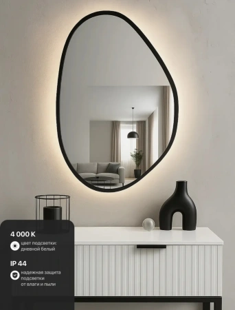 Зеркало EMZE Led Асимметричное с подсветкой и УФ-окантовкой 55x80 (черный)