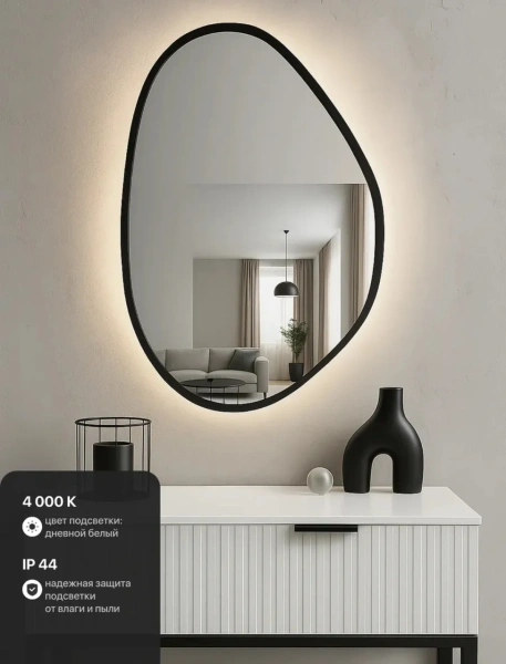 Зеркало EMZE Led Асимметричное с подсветкой и УФ-окантовкой 55x80 (черный)