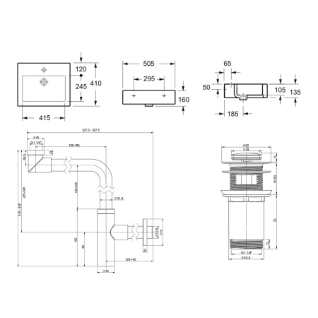 Комплект 3 в 1 Lavinia Boho Bathroom Sink 21520700: накладная фарфоровая раковина 50.5 см, металлический сифон, донный клапан