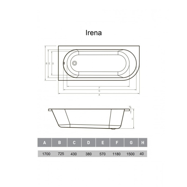 Ванна акриловая левосторонняя Vayer Irena Гл000026131, 170х72