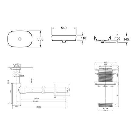 Комплект 3 в 1 Lavinia Boho Bathroom Sink 21520059: накладная фарфоровая раковина 54 см, металлический сифон, донный клапан