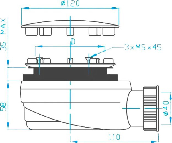 Сифон для душевых поддонов PlastBrno EWCN940 90/40 метал низкий