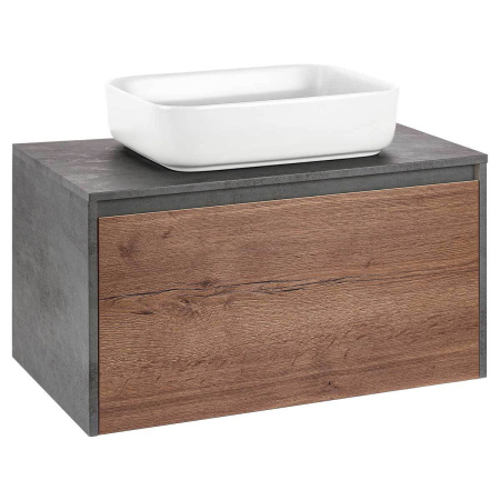 Тумба под раковину Vincea Mesa 800 подвесная, 1 выкатной/1 скрытый ящик soft close, T.Oak + Beton