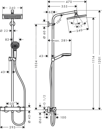 Hansgrohe Crometta E Showerpipe 240 1jet душевая система с термостатом хром 27271000