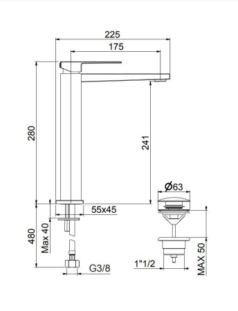 Смеситель для раковины Fiore Kube 100NN8517, черный