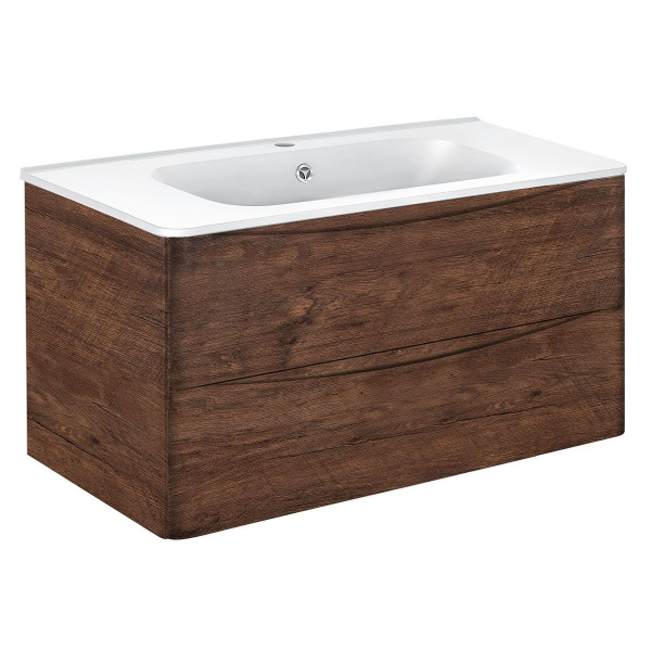 Тумба Vincea Paola 1000 подвесная, 2 выкатных ящика soft close, R.Wood с умывальником VCB-2VP1000W из искусственного камня, цвет белый