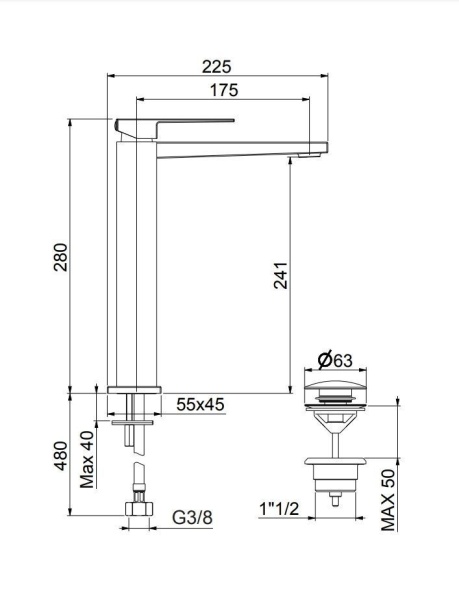 Смеситель для раковины Fiore Kube 100NN8517, черный