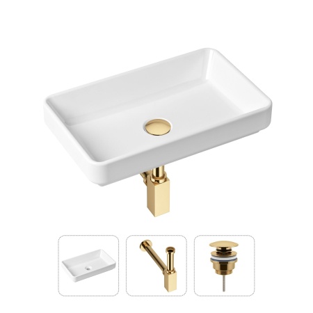 Комплект 3 в 1 Lavinia Boho Bathroom Sink 21520128: накладная фарфоровая раковина 55 см, металлический сифон, донный клапан